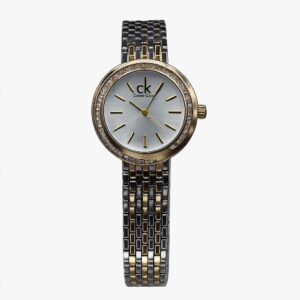 Calvin Klein Silver Crystal-Bezel Women’s Watch – Sunray Dial & Elegant Link Bracelet