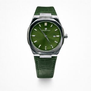 Universe Point Men’s Octagonal Bezel Watch – Green Sunray Dial & Leather Strap