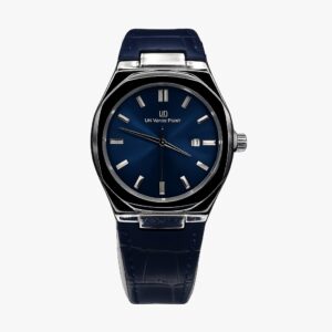 Universe Point Men’s Octagonal Bezel Watch – Navy Blue Sunray Dial & Leather Strap